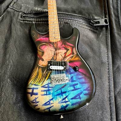 The Mini Axe The Joker Miniature Guitar with Display Stand, Black and Multicolor image 2