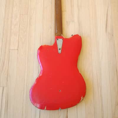 1965 Danelectro Coral Deluxe Vintage Electric Bass Guitar Fiesta Red Full Scale image 3