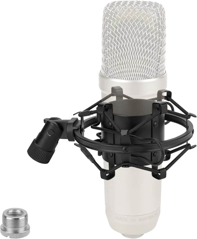 Creators Microphone Shock Mount, Mic Anti-Vibration Suspension Adapter Clamp Compatible with Audio Technica AT2020, AT2035, AT2050, MXL V67G, Rode NT1 Mic Holder Clip (Black) image 1