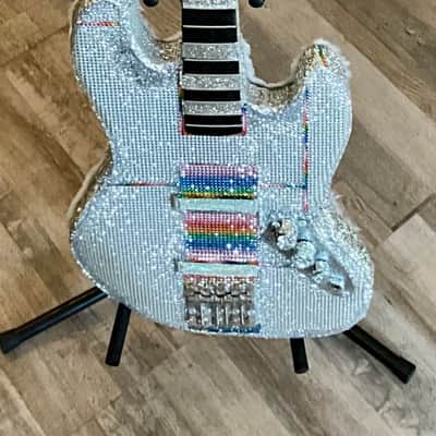 4-String Bass Guitar - Pastel Rainbow & Silver Sparkle image 1