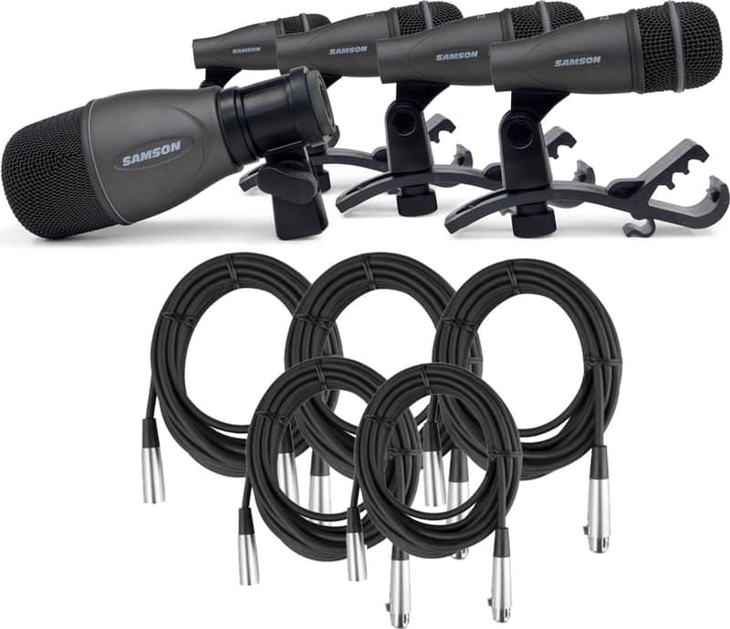 Samson DK705 Drum Mic 5-Kit: (1) Q6K kick mic (4) Q6I Snare/Tom mics and swivel mounts w/ 5 XLR Cables image 1