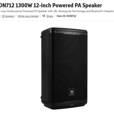 2PA's -JBL EON712 2-Way 1300-Watt Powered Loudspeaker 2021 - Present - Black image 1