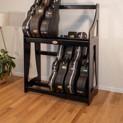 "Case Place" double level storage rack for acoustic, electric, bass, and other instrument cases BLACK image 1