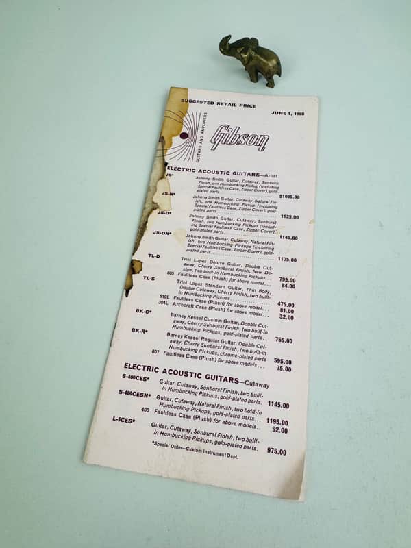 Gibson Suggested Retail Price List 1968 image 1