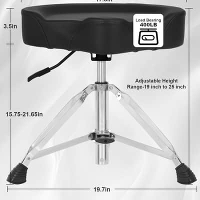 Drum Throne, Heavy Duty Drum Stool with 400LB Pounds Load Capacity, Motorcycle Saddle Drum Seat for Professional Adult Drummers Stage Stuido(Black) image 2