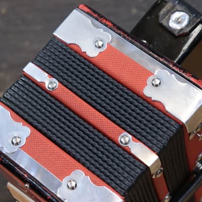 Gagné & Frère 1-Row 2-Bass 10-Treble Button "D" Red & Black Diatonic Accordion w/Case image 14