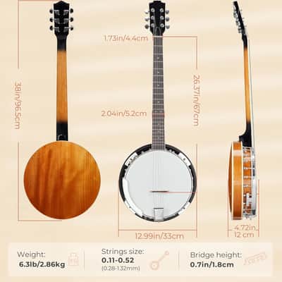 6 String Banjo Guitar Full Size, 38 Inch Banjo Guitar with Resonator Closed Back, Remo Head, Beginner Banjitar Six String Banjo Kit for Adults Teens Starters image 2