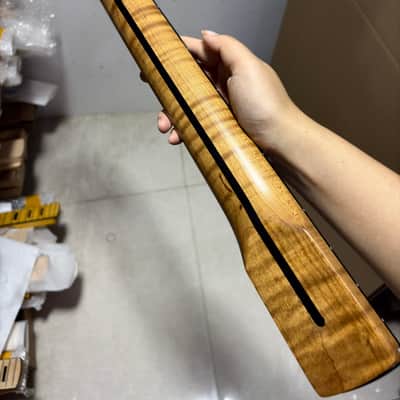 Big head 22fret Roasted Flame Maple Electric guitar neck part block inlay image 7