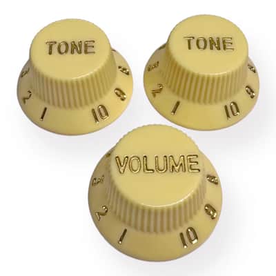 AxLabs Strat-Style Knob Kit (2T/1V), Aged w/ Gold Font