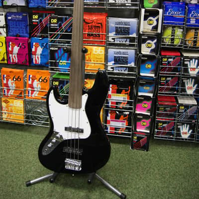 Johnson left handed fretless bass guitar in black image 1