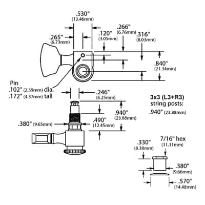 USA Sperzel LOCKING TUNERS Trim-Lock PIN w/ STEP Buttons SET 3x3 - CHROME PLATED image 4