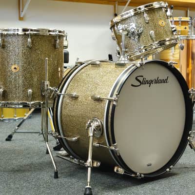 Slingerland 12/14/20 Radio King 3-ply Drum Set - Gold Glass Glitter with Repro Set-o-Matic Tom Holder image 1