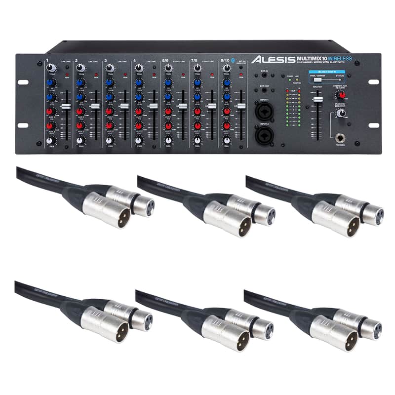 Alesis MultiMix 10 Wireless 10-Channel Rackmount Mixer w/Bluetooth + Gator XLR Cables image 1