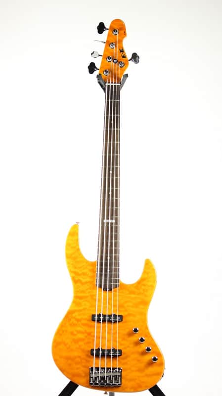 ESP E-II J-5 QM Quilted Maple 5-String Bass Amber image 1