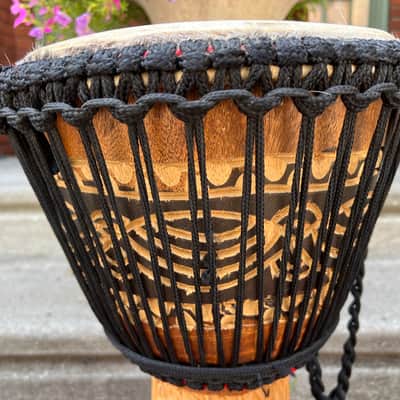 Vintage African Hand Carved Wood Djembe Hand Drum 22” image 3