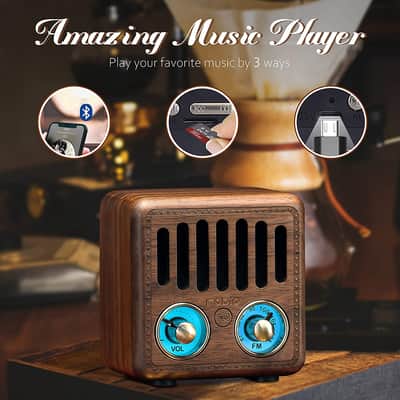 Retro Radio, Vintage Bluetooth Speaker, Walnut Wooden FM Radio with Bluetooth 4.2, Old Fashion image 4