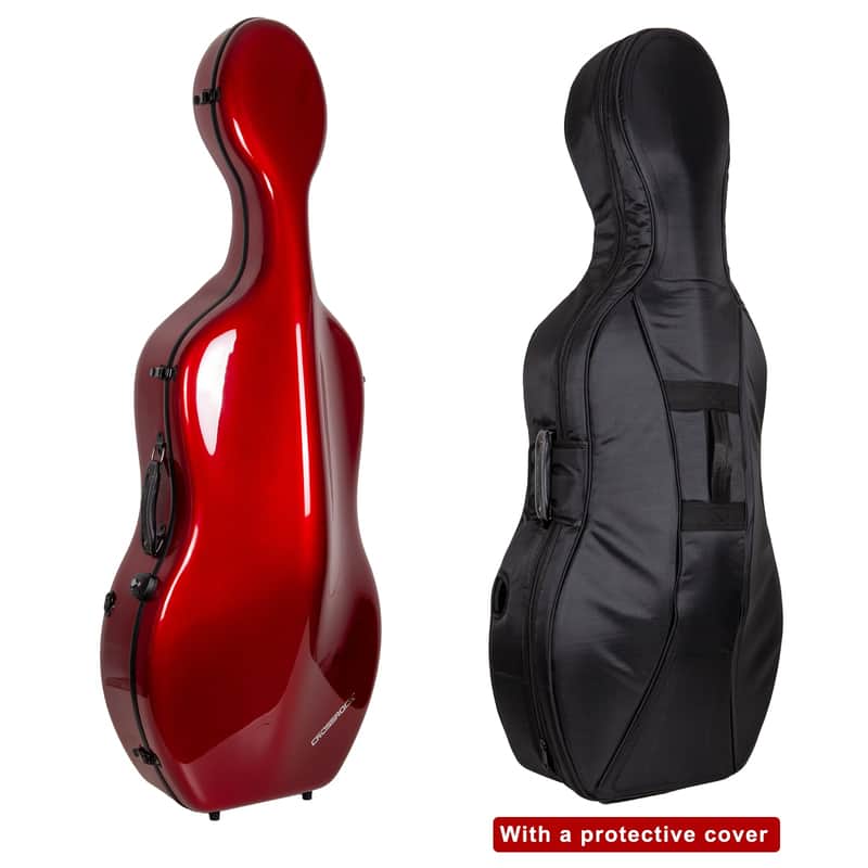 Crossrock Ultra Carbon Fiber Case fits 4/4 Full Size Cello, Super lightweight as 6 lb, with Protective Cover, TSA Lock -Pearlescent Red image 1