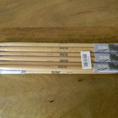 On-Stage American Hickory Drum Sticks 5A Nylon Tip 6 Pair Brand New ! image 2