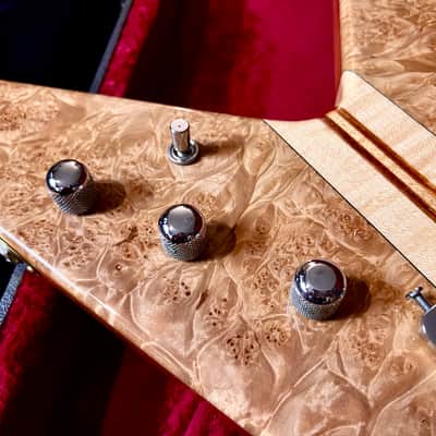 Moonstone FLAMING V flying v 1984 - Natural Paduak & maple burl image 19