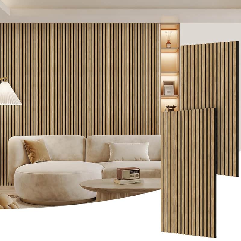 2 Pack Wood Panels For Wall, 48" X 24" Wood Slat Acoustic Panels, Acoustic Wall Panels For Interior Wall Decor, Sound Absorbing Wall Panels For Noise Reduction And Decoration, Ashen Oak image 1