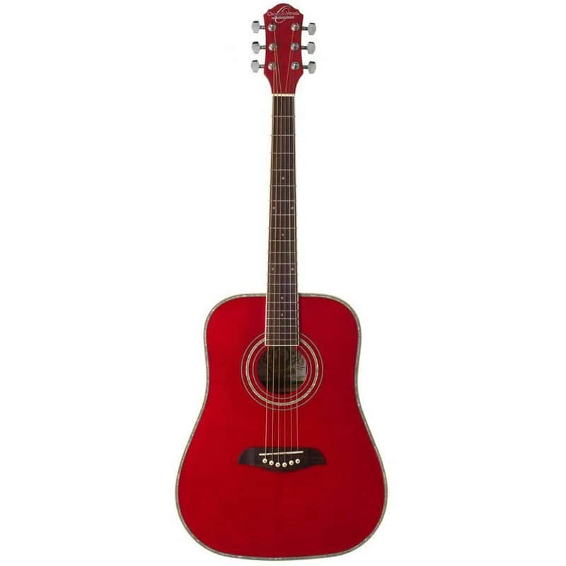 Oscar Schmidt OG1TR 3/4 Size Dreadnought Acoustic Guitar, Transparent Red image 1