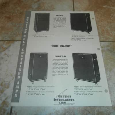 Vintage 1969 Ovation Big Dude, Little Dude Amplifier Flyer! Rare, Original Case Candy, Paperwork! image 2