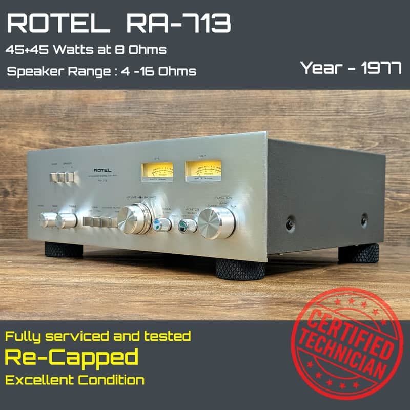 Rotel RA-713 Stereo Amplifier/ Fully Serviced and Tested/ Re-Capped/ Excellent Condition/ Free Shipping image 1