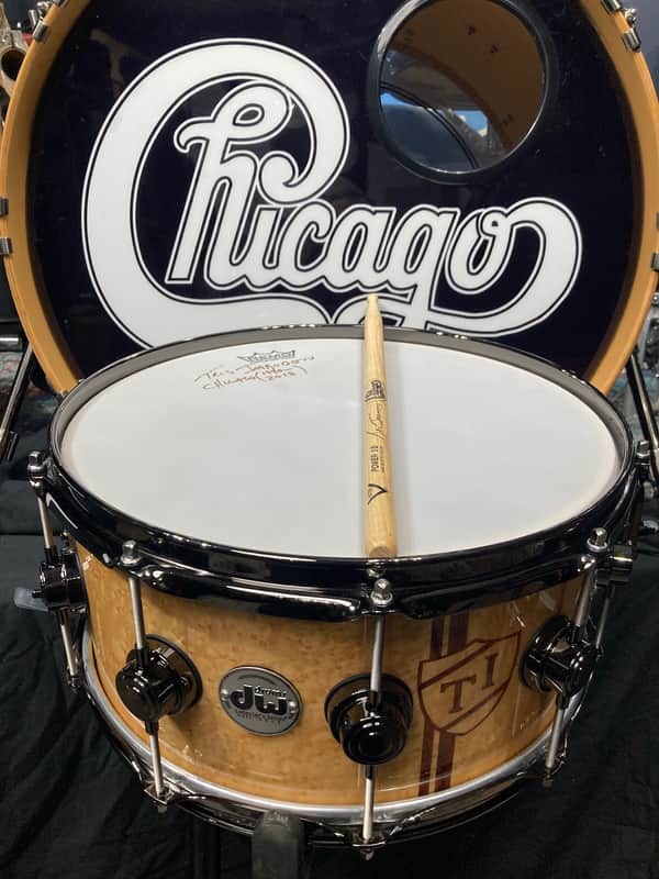 Tris Imboden's, Chicago, "T.I. Monogram" DW - 6.5x14" Custom, Exotic Bubinga-Maple, 10-Lug Snare Drum, w/Case. Signed. 1 of 1! image 1