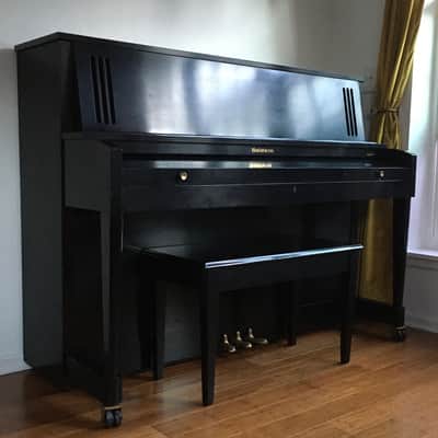 1994 Vintage Made in USA Baldwin 243HP Ebony Black Lacquer Acoustic Upright Studio Piano + Original Bench Key image 5