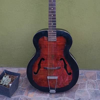 Vintage Harmony? acoustic Hollow arched top body guitar with F holes image 1