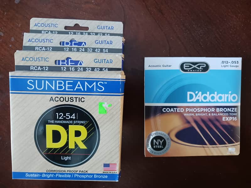 Acoustic Guitar Strings - 4 Sets - 12 Gauge DR Sunbeam, Daddario EXP16 image 1