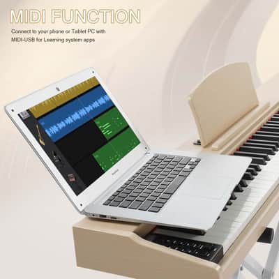 Ukscs 88 Key Full Size Semi-Weighted Standard Keyboards Wooden Digital Piano with MIDI Bluetooth, Triple Pedals，Headphone and other accessories image 5