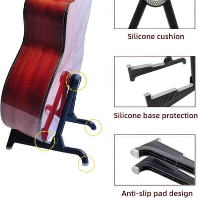 Classic A-Frame Tripod Adjustable Guitar Stand for Acoustic Bass Electric Guitars and Ukuleles Folding Floor Stand Small Good for Traveling (GrayRubber+BlackFrame) image 3