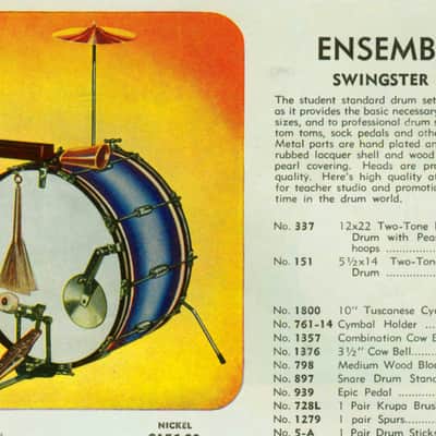 Slingerland Swingster Ensemble 22x12 Bass Drum and 14x5.5 Student Model Radio King 1955-1959 Blue/silver duco image 11