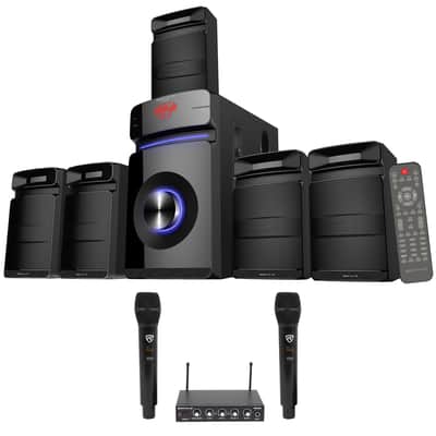 Rockville Hybrid Home Theater Karaoke Machine System w/5.25" Sub+2 Wireless Mics image 1