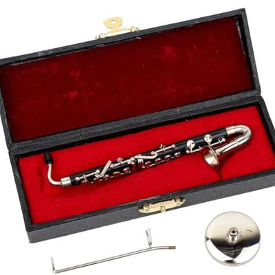 Miniature Bass Clarinet with Stand and Case Mini Musical Instrument Bass Clarinet Replica Collectible Figurines Dollhouse Accessories Model Home Decoration Display Ornament (5.12") image 2