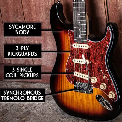 Sawtooth Candy Apple Red ES Series Electric Guitar w/ Pearl White Pickguard - Includes: Gig Bags & Accessories image 2