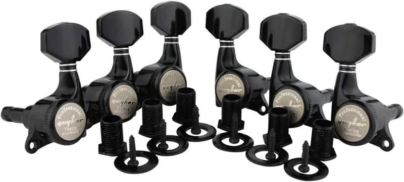Guitar Locking Tuners (3L + 3R Handed) - 1:18 Ratio Lock String Tuning Key Pegs Machine Heads with Hexagonal Handle Replacement for LP SG Style Electric, Folk or Acoustic Guitars- Black image 1