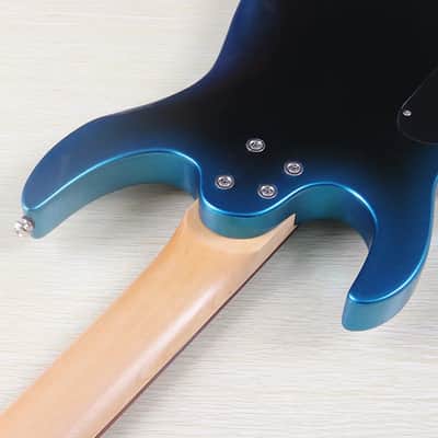 Metallic Blue 7 String Fanned Fret Custom Guitar, Solid Basswood Body with Maple Neck image 7