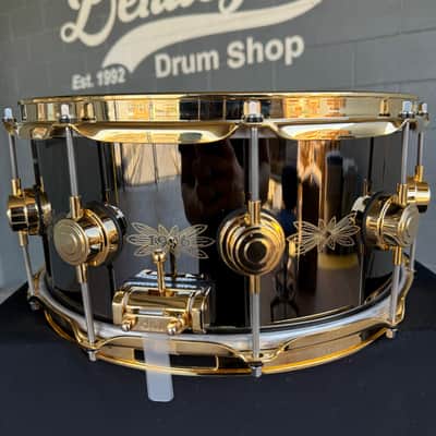 ~BENTLEY'S EXCLUSIVE!~ '1995' DW Collector's Series 6.5x14" Engraved Black Nickel over Brass Snare Drum w/ Gold Hardware (Rm4) image 8