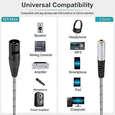3.5mm Female to XLR Male Stereo Audio Adapter Cable, 1/8 inch Mini Jack Female to XLR Male Adapter Cable, 1 Feet image 2