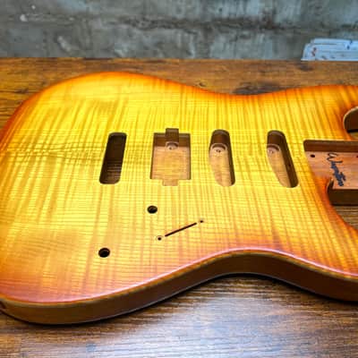 Warmtone CG Hss Strat Style Guitar Body Flamed Maple “Sunrise” 4.5lbs image 5