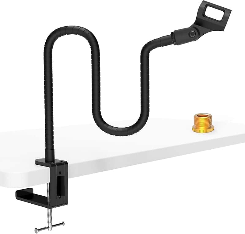 Microphone Arm Stand,19 Inch Long Universal Gooseneck Desktop Mic Stand with 3/8" to 5/8" Adapter and Microphone Clip Holder, Upgraded Heavy Duty Desk Clamp for Blue Snowball Ice Mics Spark image 1