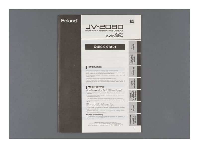 Roland JV-2080 Quick Start Guide [USED] image 1