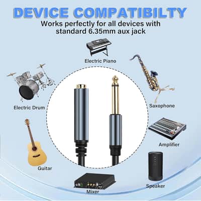 2 Pcs 6.35mm Mono Audio Cable,1/4 Inch TS Mono Male to Female Adapter,Guitar Extension Cable Cord,Gold Plated Audio Cable Stereo Extender for Amplifiers,Guitar Amp,Piano or Mixing Console(30CM) image 4