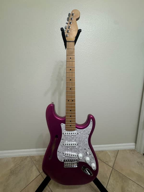 Partscaster Thinline S-Style - Purple Sparkle w/ Fender Cory Wong Loaded Pickguard (Semi-Hollow Fender Strat) image 1