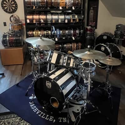 DrumPickers 5pc Vintage Professional Drum Kit in Van Halen Black & White Stripe Tribute image 6