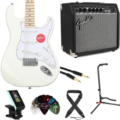 Squier Affinity Series Stratocaster Electric Guitar and Fender Amp Bundle - Olympic White with Maple Fingerboard image 3
