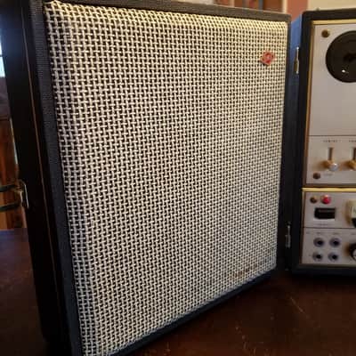 Oki 555 2-speed R2R 1/4" tape recorder stereo detachable AlNiCo speakers Japan 1960s - Black and Gold image 11