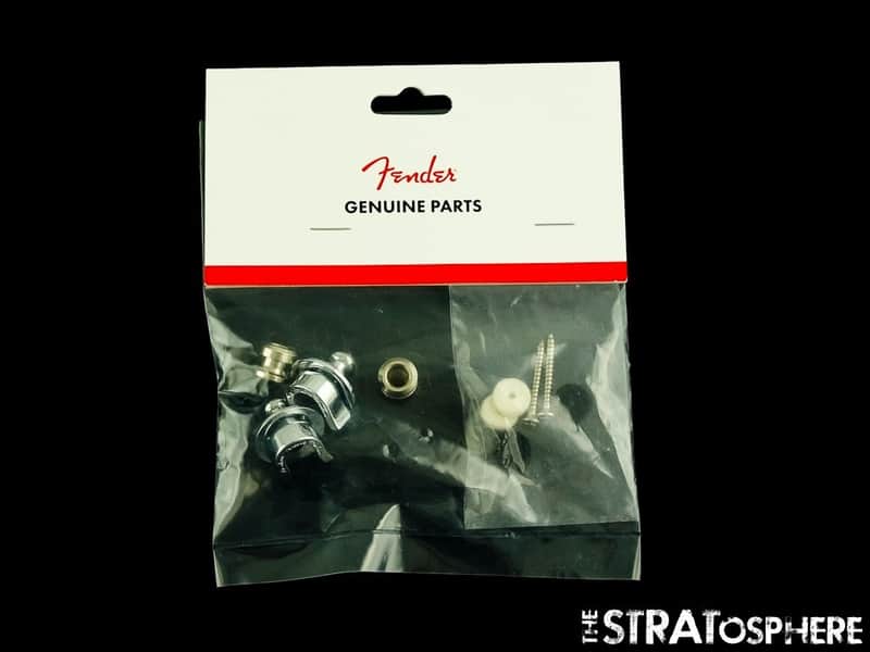 NOS 2 Fender STRAP LOCKS & KNOBS Fender Guitar Parts Chrome image 1